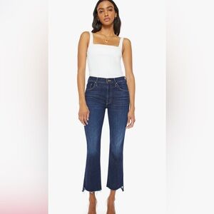 Mother Insider Step Crop Fray Blue Jeans